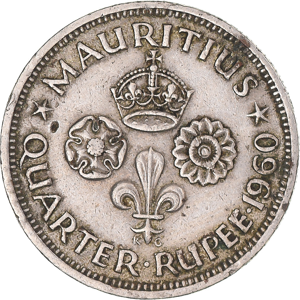 Coin, Mauritius, Elizabeth II, 1/4 Rupee, 1960, EF(40-45), Copper-nickel, KM:36