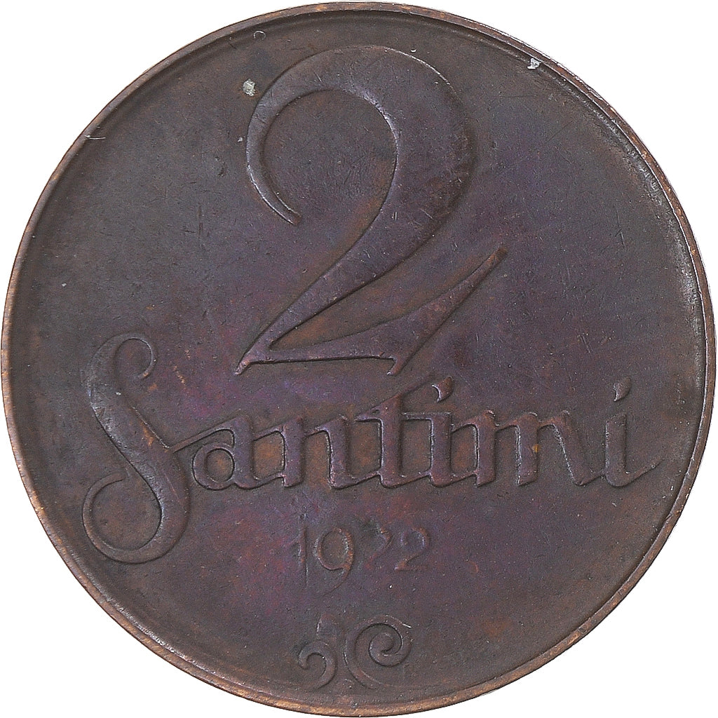 Coin, Latvia, 2 Santimi, 1922, VF(30-35), Bronze, KM:2