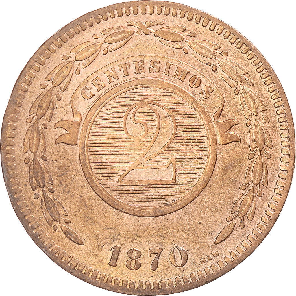 Coin, Paraguay, 2 Centesimos, 1870, Birmingham, EF(40-45), Copper, KM:3