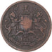 Moneda, INDIA BRITÁNICA, Victoria, 1/2 Anna, 1845, Calcutta, BC+, Cobre