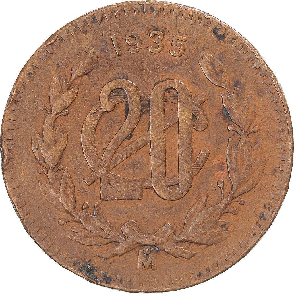 Monnaie, Mexique, 20 Centavos, 1935, Mexico City, TTB+, Bronze, KM:437