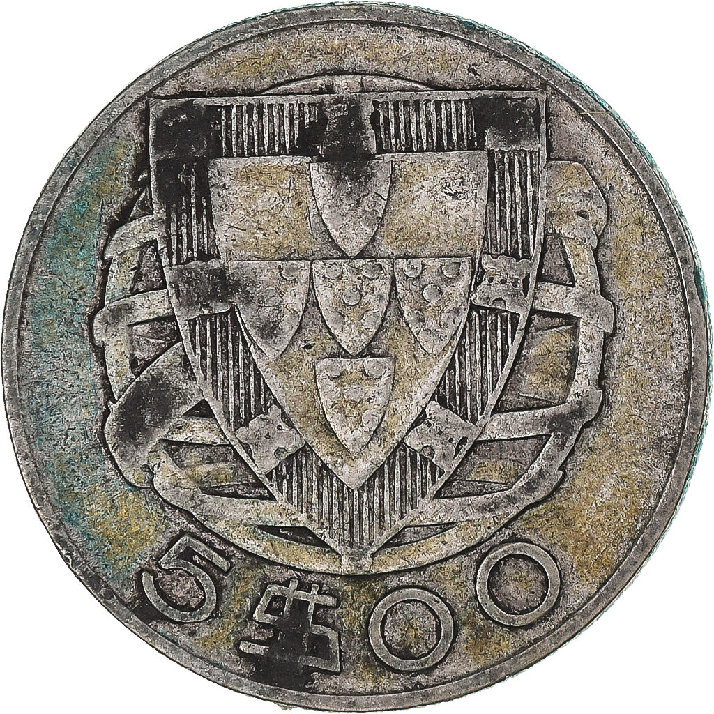 Coin, Portugal, 5 Escudos, 1951, VF(30-35), Silver, KM:581