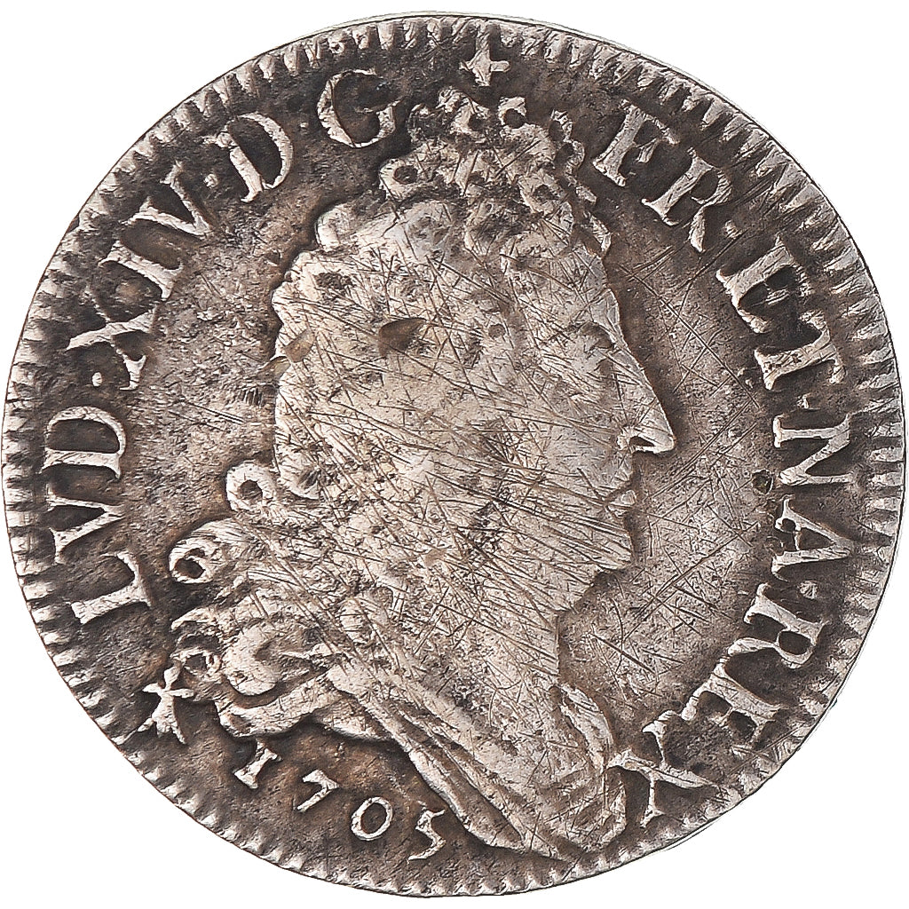 Coin, France, Louis XIV, aux quatre couronnes, 10 Sols, 1705, Metz, EF(40-45)