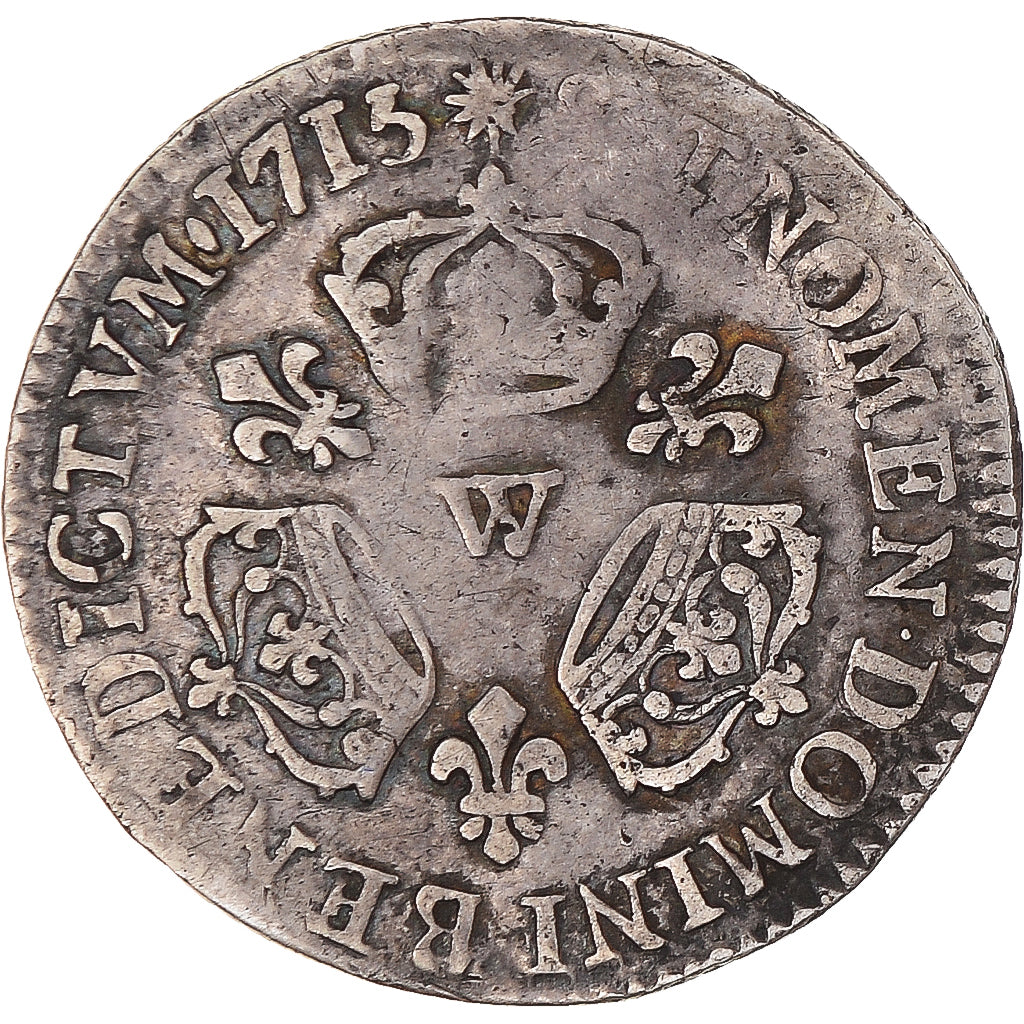 Moneta, Francia, Louis XIV, aux trois couronnes, 1/10 Ecu, 1715, Lille, MB