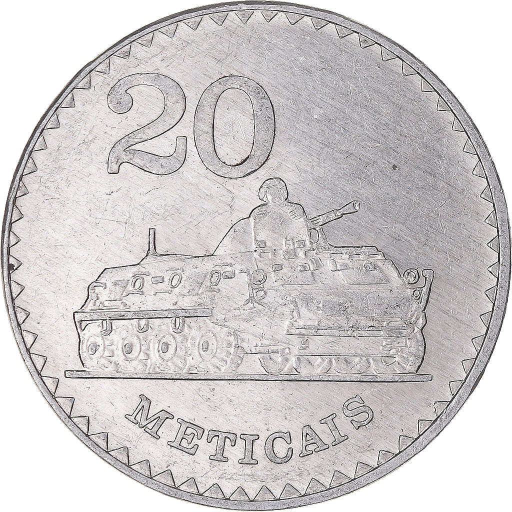 Coin, Mozambique, 20 Meticais, 1986, AU(55-58), Aluminum, KM:103a