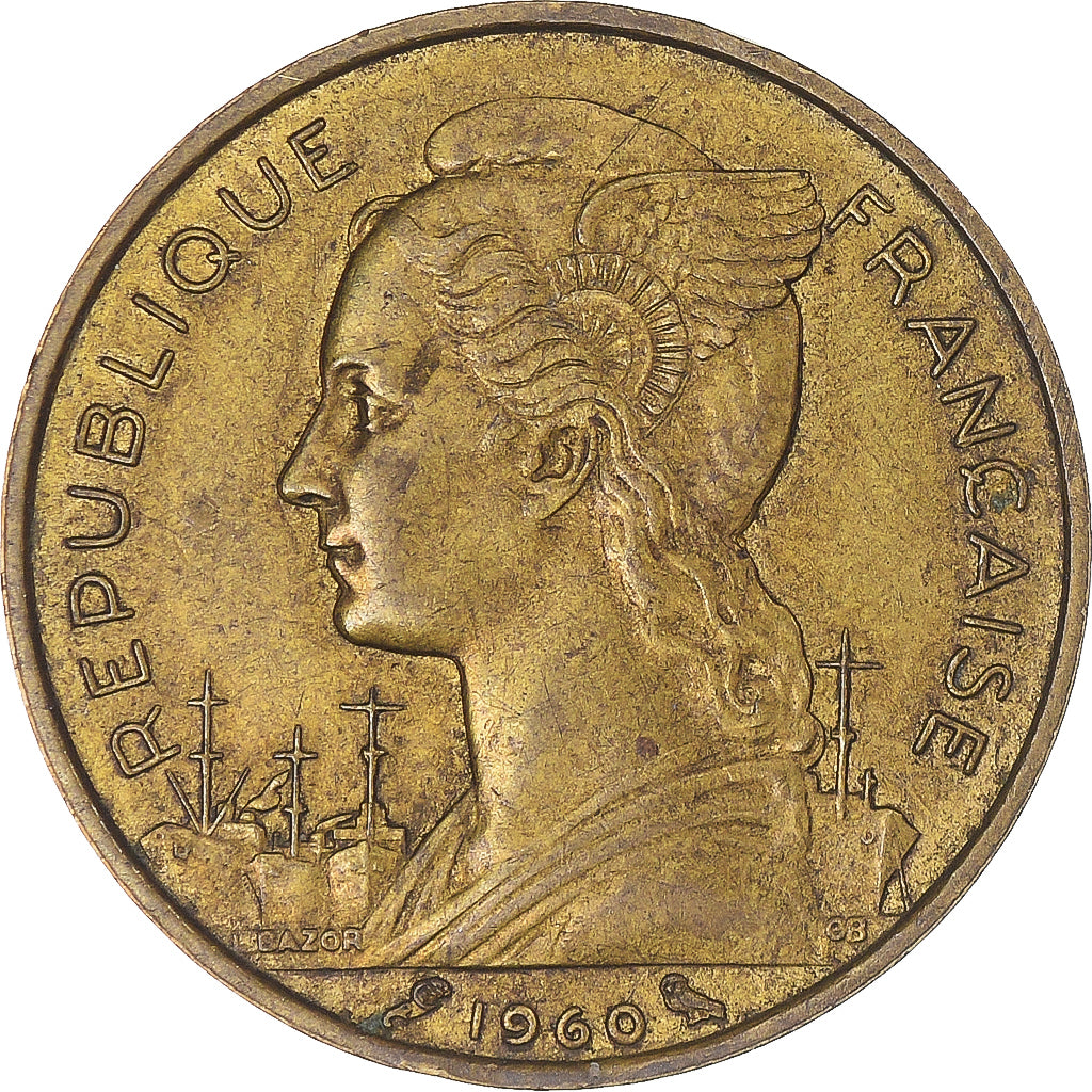 Coin, Réunion, 20 Francs, 1960, EF(40-45), Aluminum-Bronze, KM:11