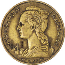 Coin, Réunion, 20 Francs, 1955, EF(40-45), Aluminum-Bronze, KM:11