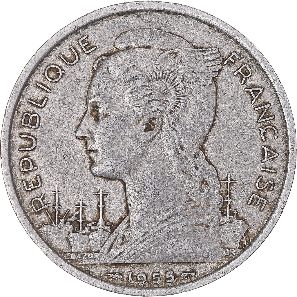 Coin, Réunion, 5 Francs, 1955, VF(30-35), Aluminum, KM:9