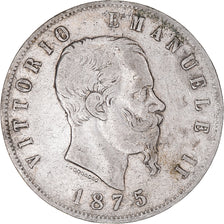 Coin, Italy, Vittorio Emanuele II, 5 Lire, 1875, Milan, EF(40-45), Silver