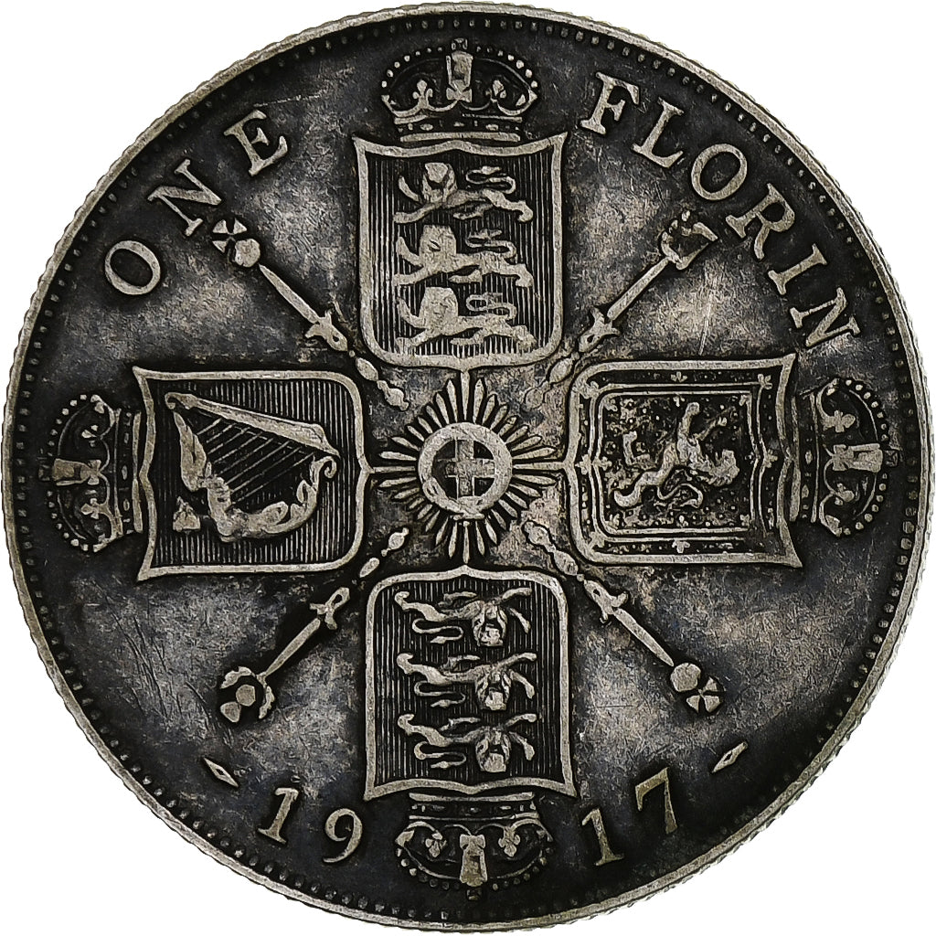 Coin, Great Britain, George V, Florin, 1917, VF(30-35), Silver, KM:817