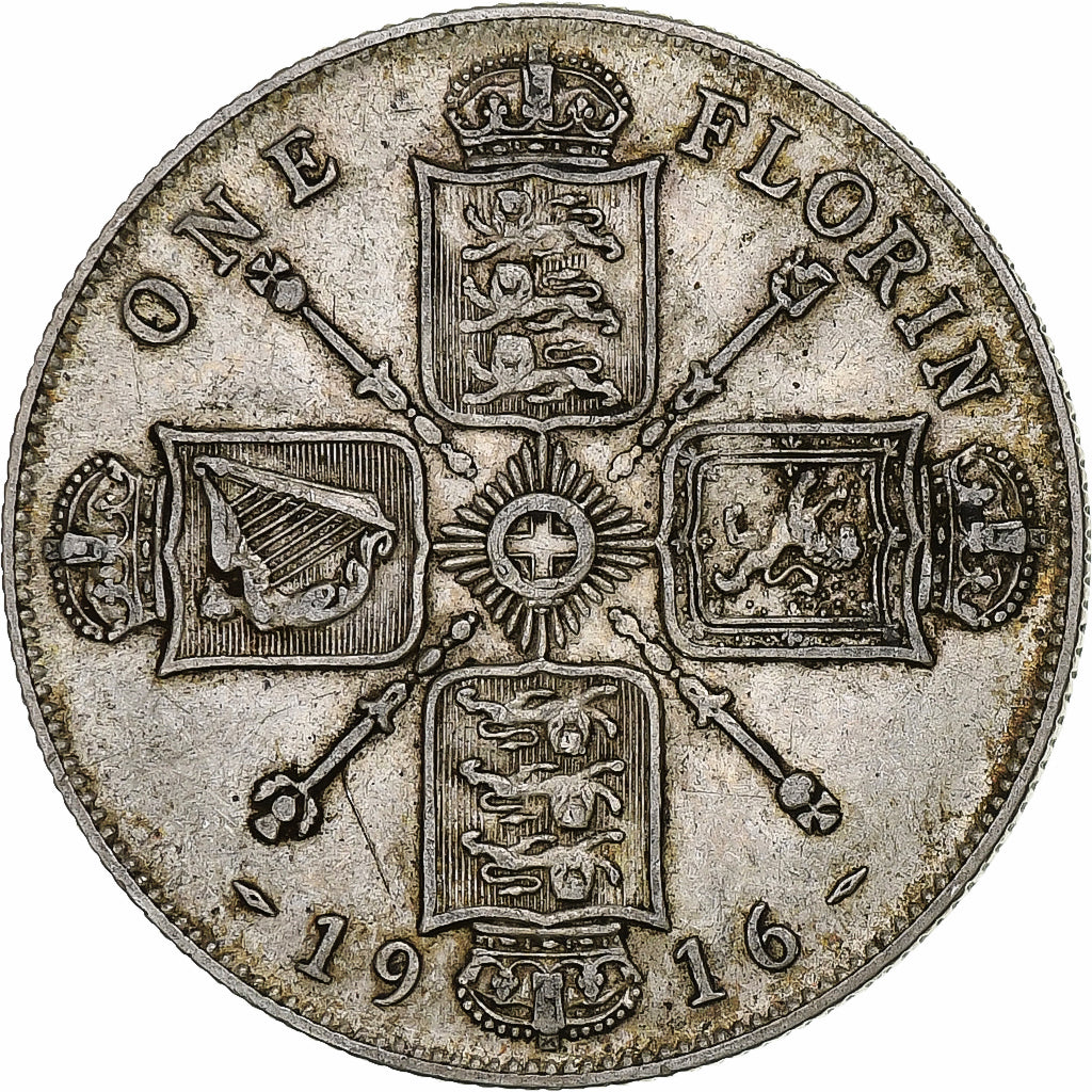 Coin, Great Britain, George V, Florin, 1916, EF(40-45), Silver, KM:817