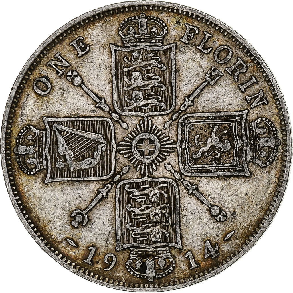 Coin, Great Britain, George V, Florin, 1914, EF(40-45), Silver, KM:817