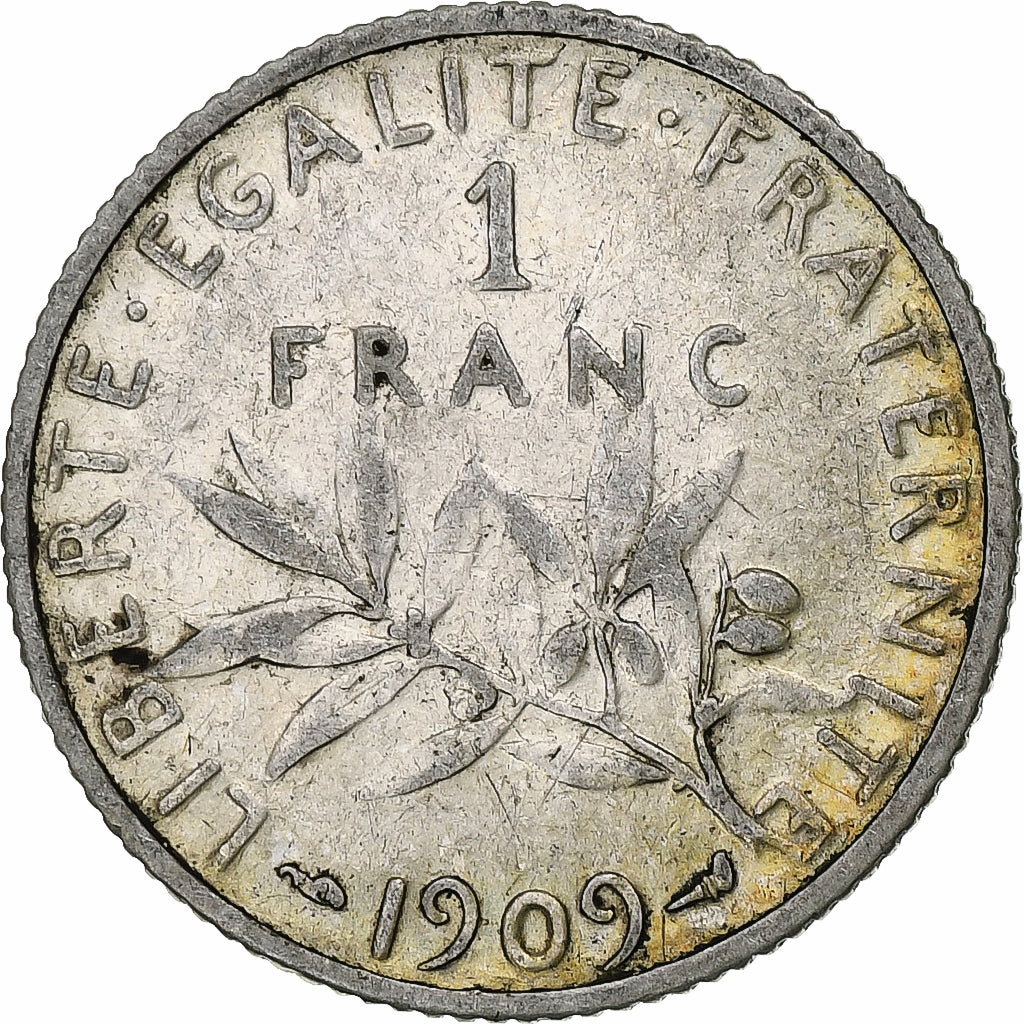 France, Semeuse, Franc, 1909, Paris, VF(30-35), Silver, KM:844.1, Gadoury:467
