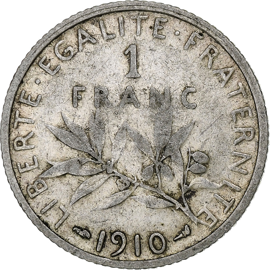 Frankrijk, Semeuse, Franc, 1910, Paris, FR, Zilver, KM:844.1, Gadoury:467, Le