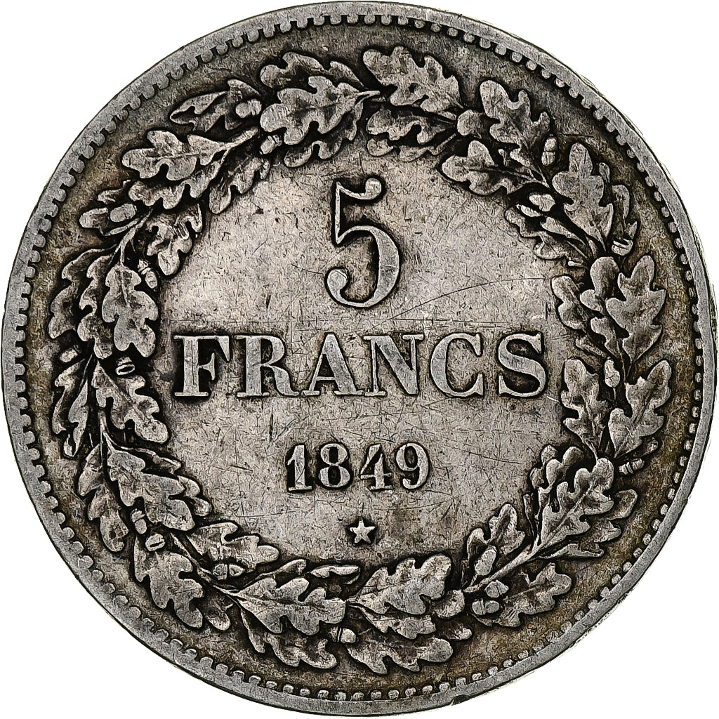 Belgium, Leopold I, 5 Francs, 1849, Brussels, EF(40-45), Silver, KM:3.2
