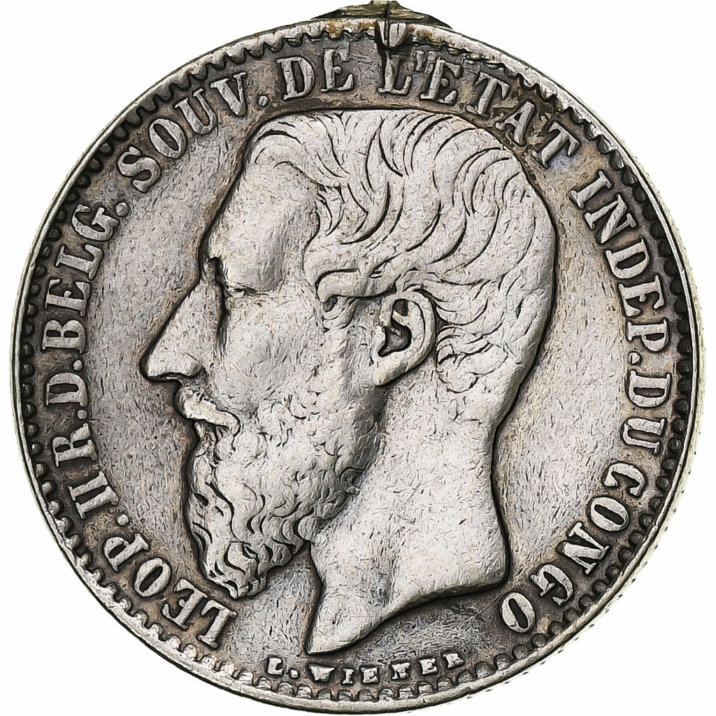 CONGO FREE STATE, Leopold II, Franc, 1887, Royal Belgium Mint, EF(40-45)