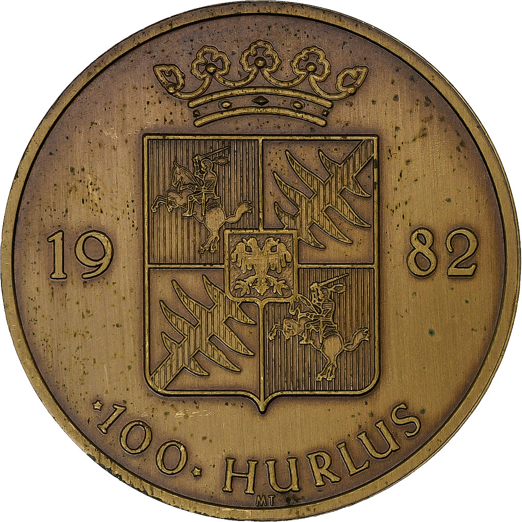 Belgium, 100 HURLUS, Mouscron, Geography, 1982, AU(55-58), Bronze
