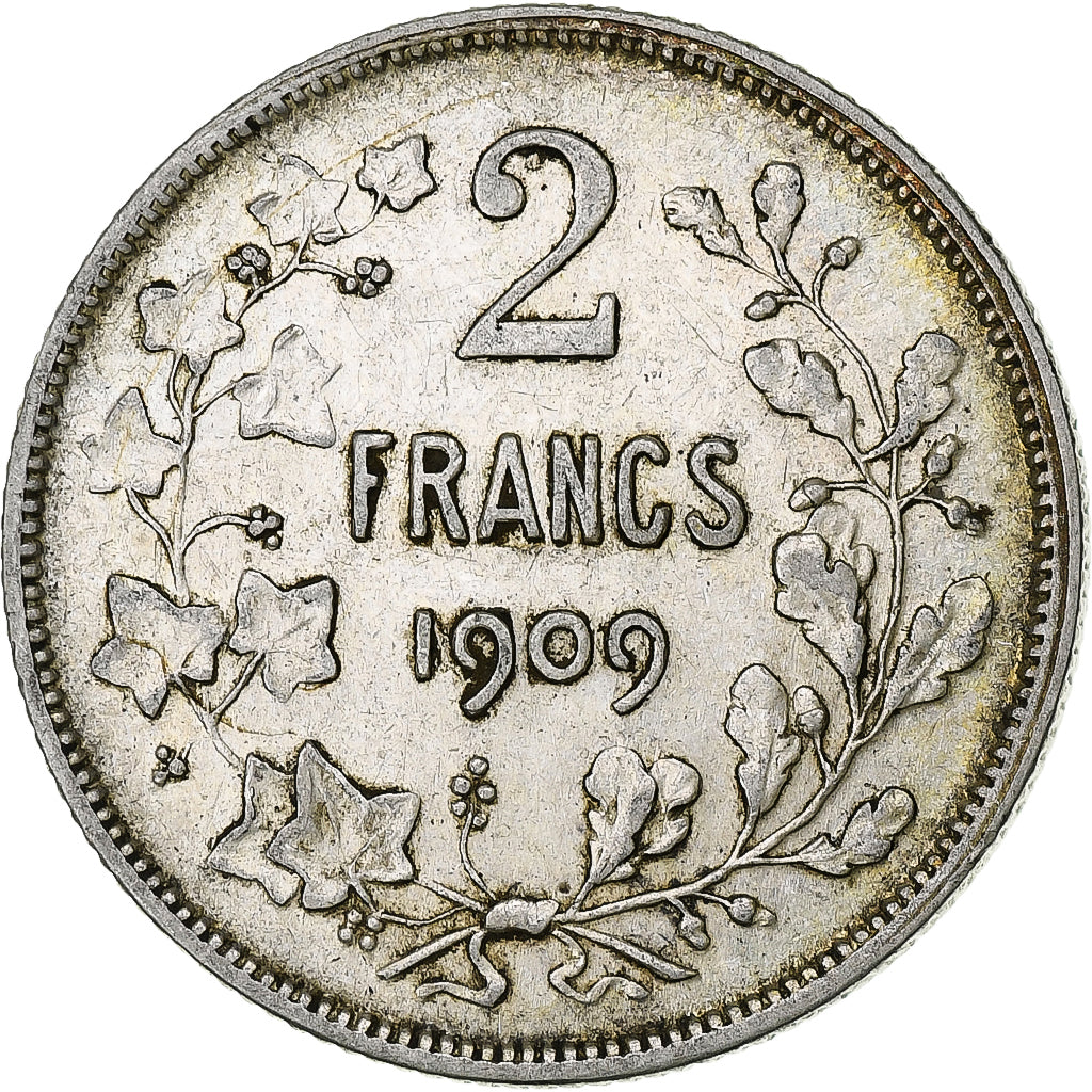 Belgium, Leopold II, 2 Francs, 1909, Royal Belgium Mint, EF(40-45), Silver