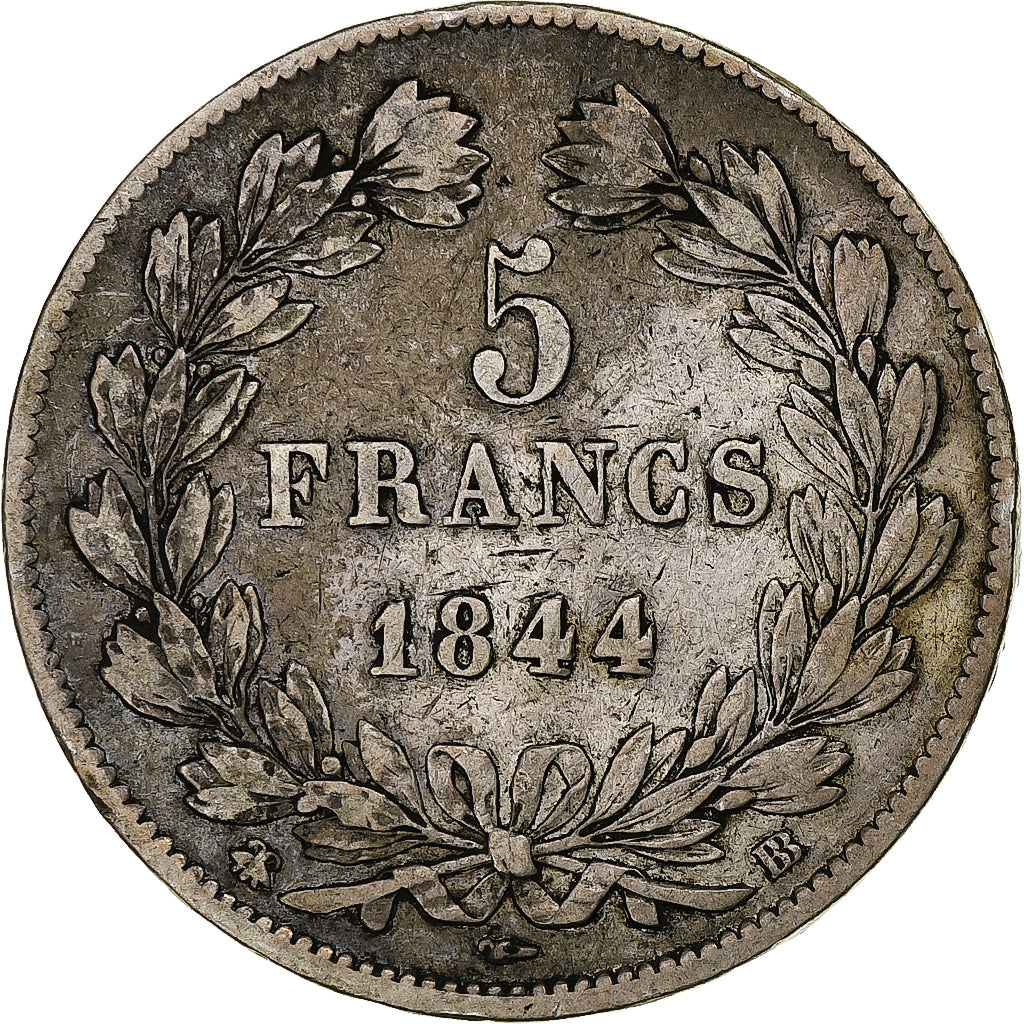 Frankreich, Louis-Philippe, 5 Francs, 1844, Strasbourg, SS, Silber, KM:749.3