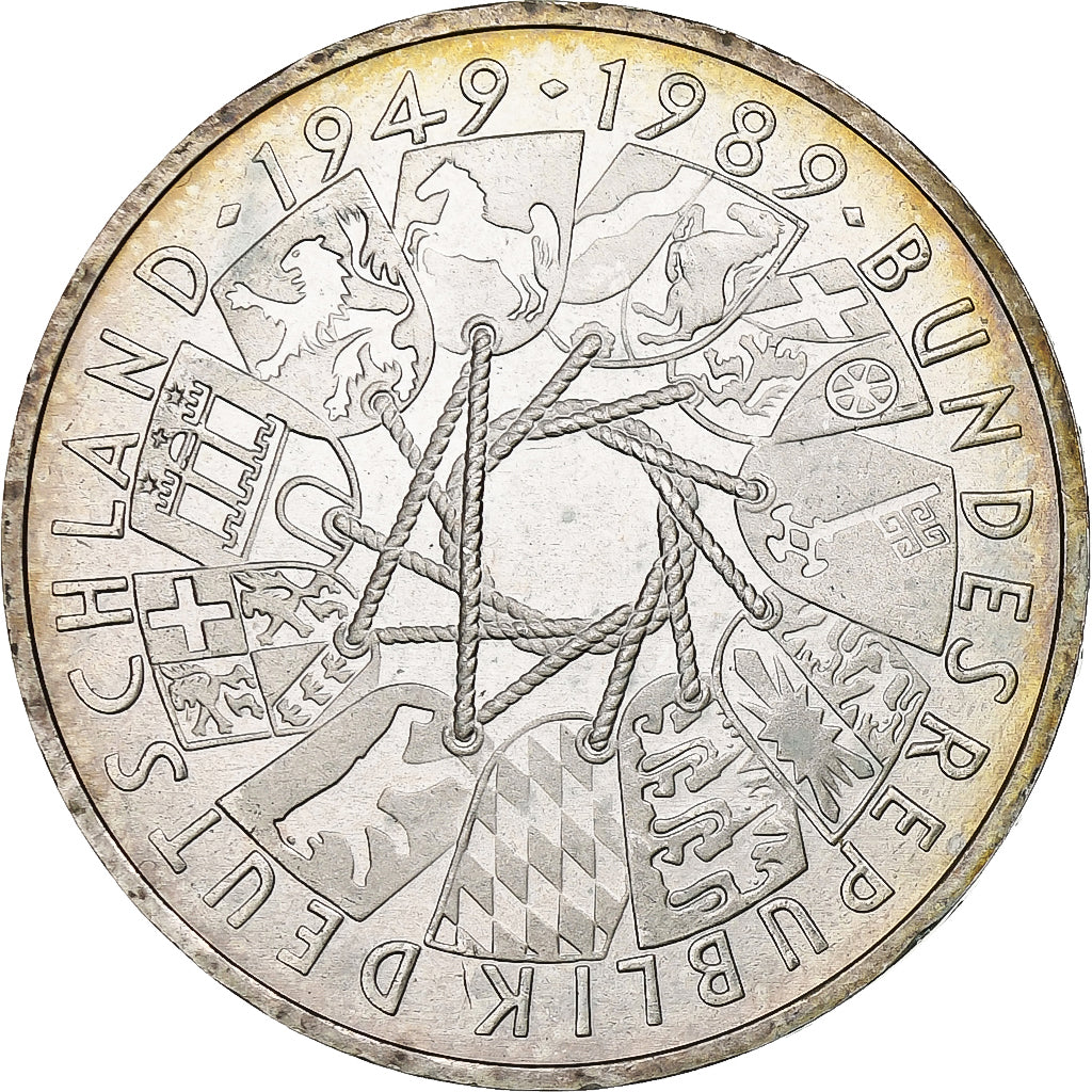 GERMANY - FEDERAL REPUBLIC, 10 Mark, 1989, Karlsruhe, Germany, MS(63), Silver