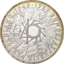 GERMANY - FEDERAL REPUBLIC, 10 Mark, 1989, Karlsruhe, Germany, MS(63), Silver