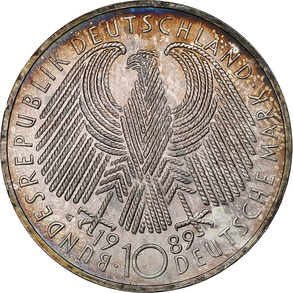 GERMANY - FEDERAL REPUBLIC, 10 Mark, 1989, Karlsruhe, Germany, MS(63), Silver