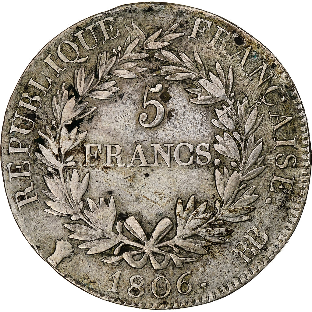 France, Napoleon I, 5 Francs, 1806, Strasbourg, TB+, Argent, Gadoury:581