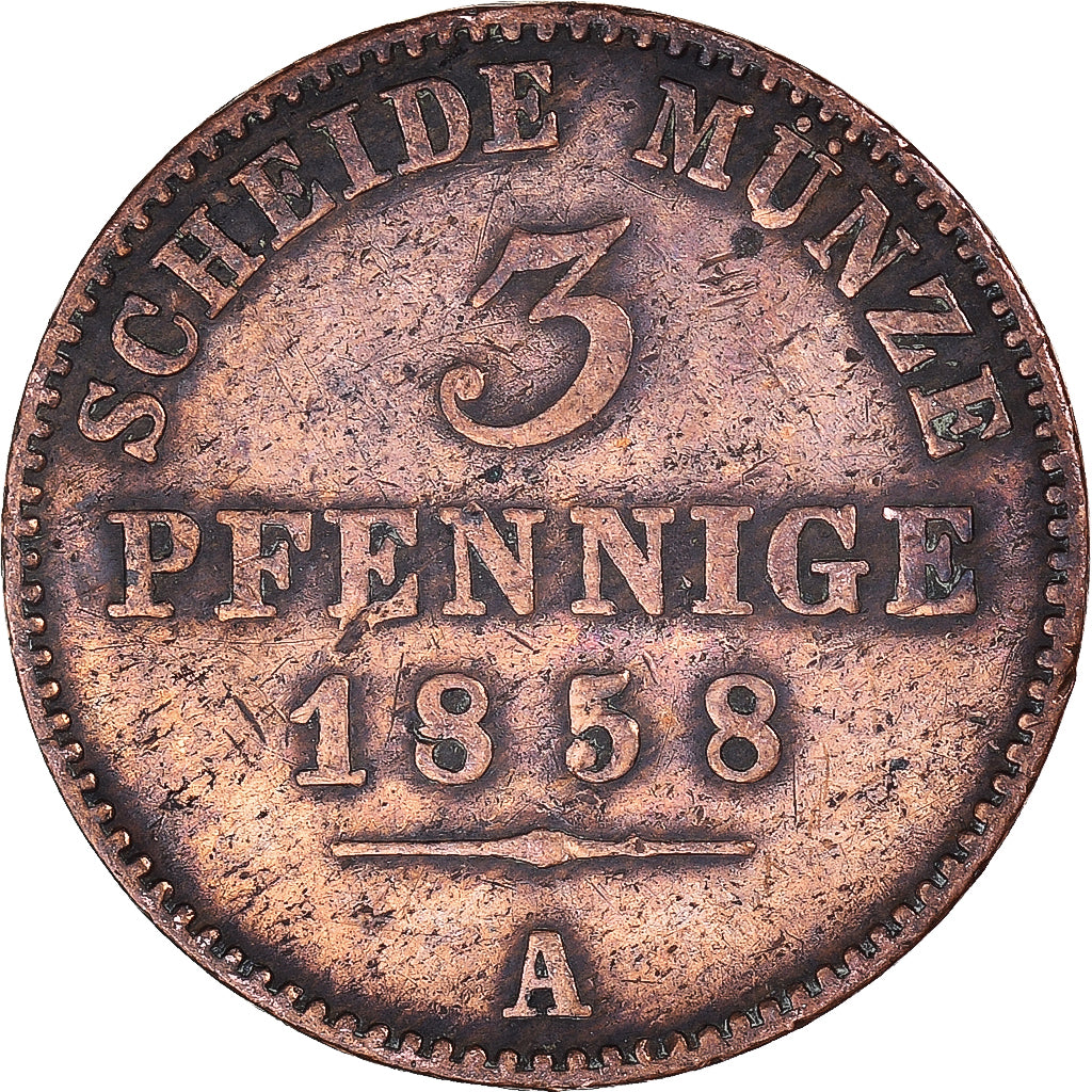 Moeda, Estados Alemães, 3 Pfennig, 1858