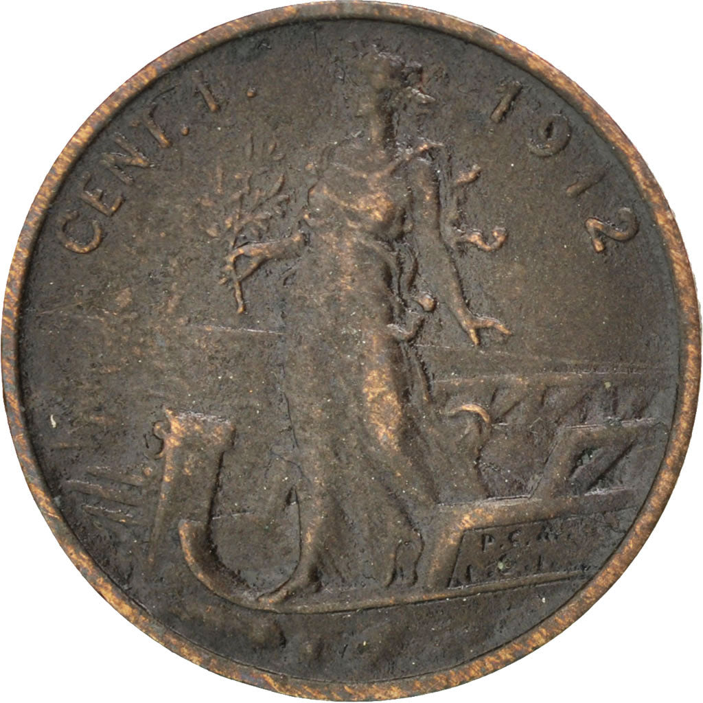 ITALY, Centesimo, 1912, Rome, KM #40, EF(40-45), Bronze, 0.96