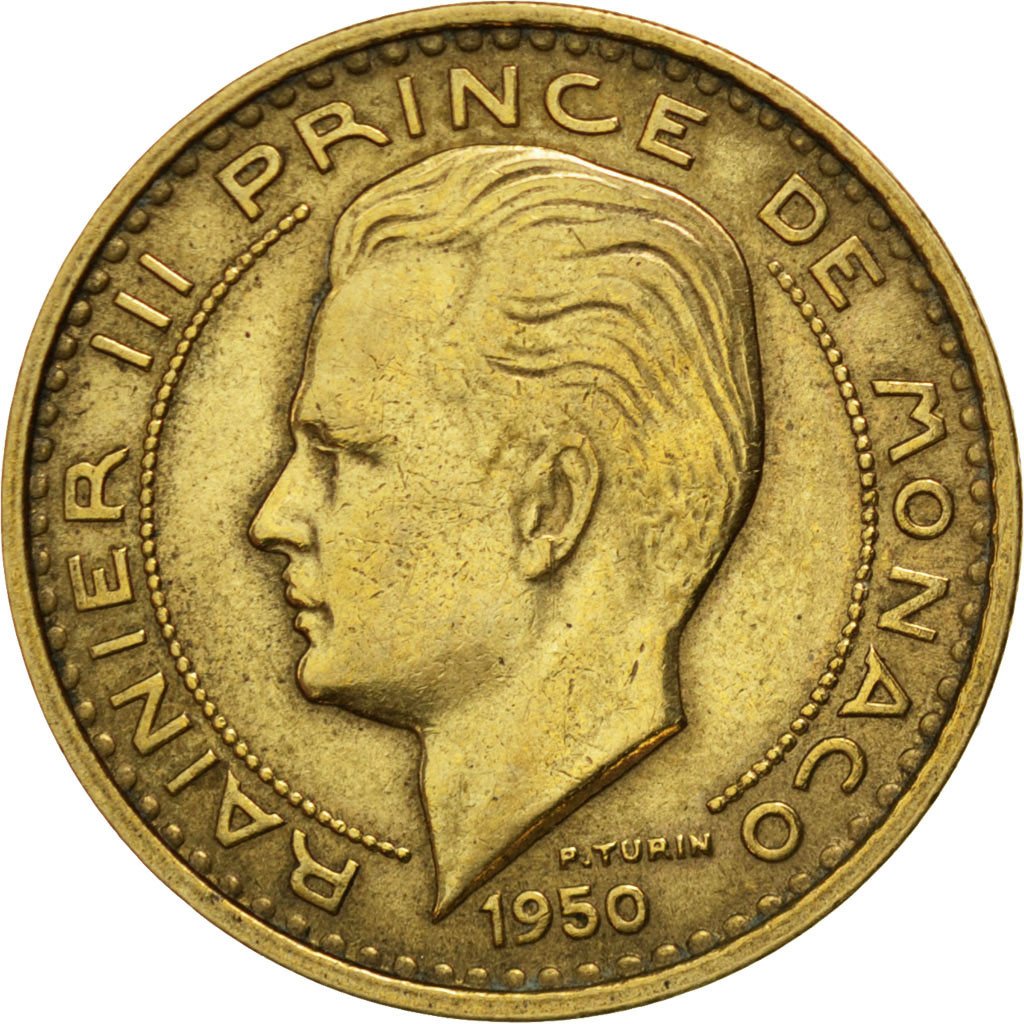 MONACO, 50 Francs, Cinquante, 1950, KM #132, EF(40-45), Aluminum-Bronze, 8.13