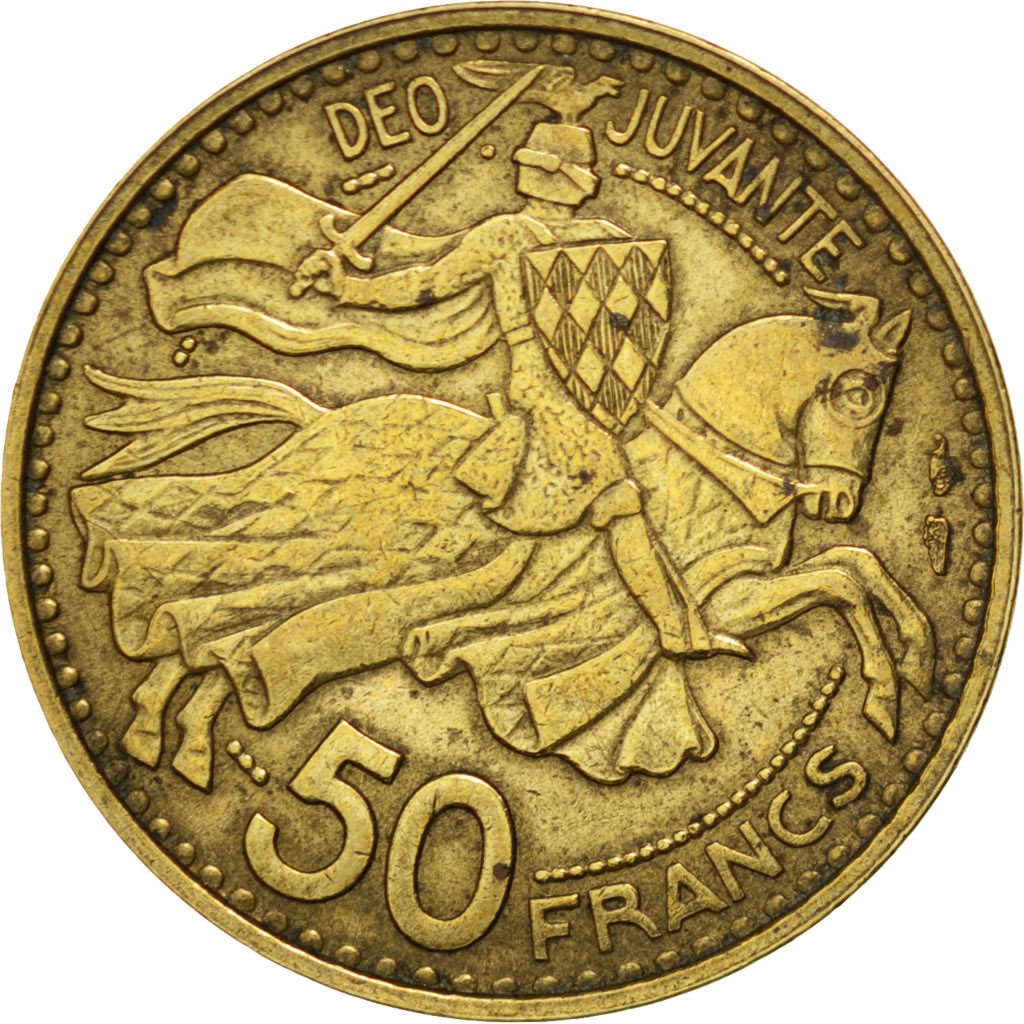 MONACO, 50 Francs, Cinquante, 1950, KM #132, EF(40-45), Aluminum-Bronze, 8.13