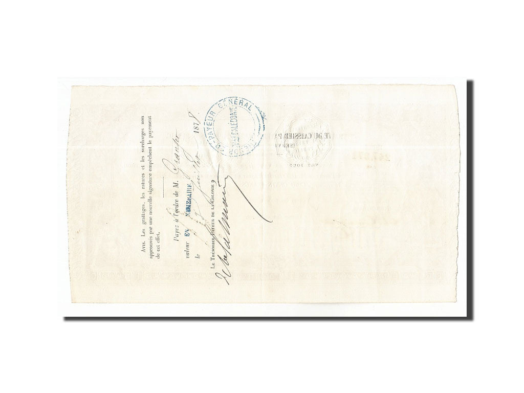 New Caledonia, 500 Francs, 1874-06-02, Traite Trésor Public, AU(55-58)