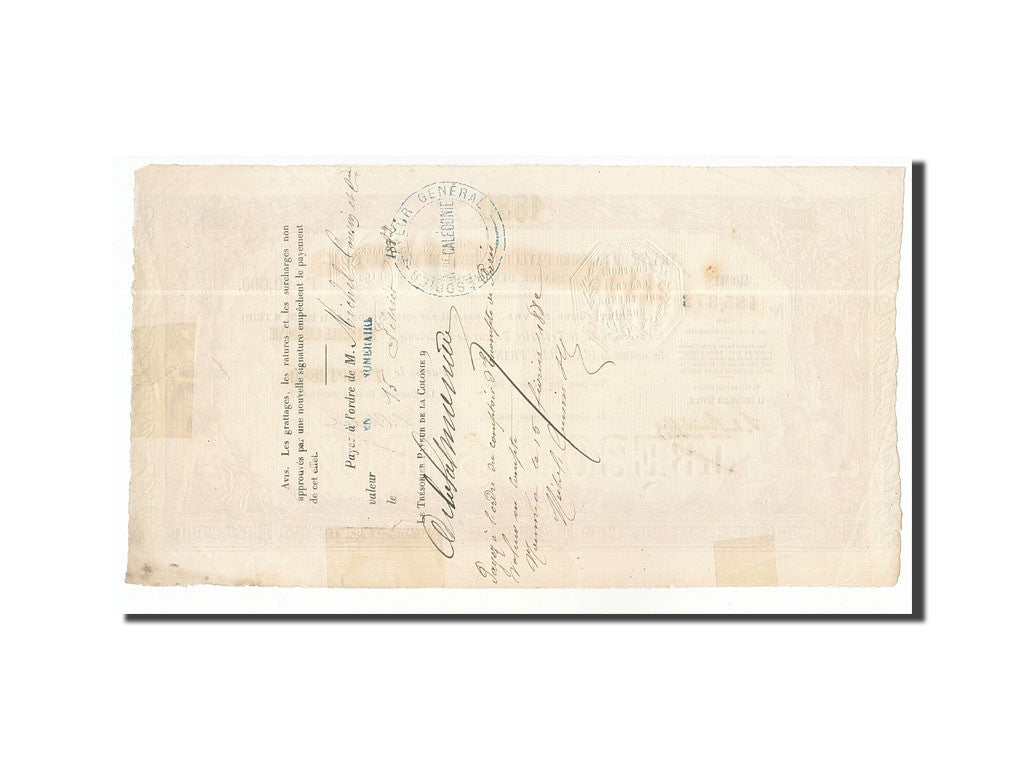 New Caledonia, 10 000 Francs, 1880-09-07, Traite Trésor Public, EF(40-45)