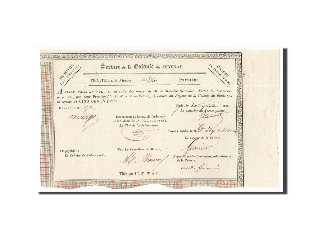Banknote, Senegal, 500 Francs, 1831, 1831-09-20, AU(55-58)