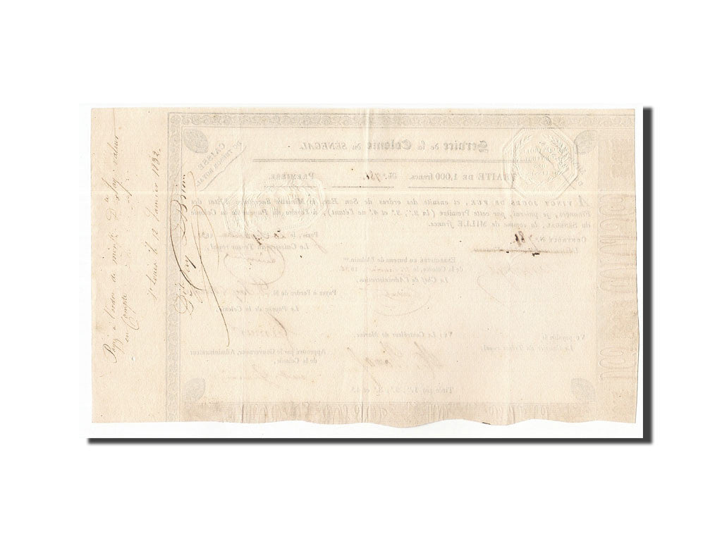 Senegal, 1000 Francs, 1831-09-20, Traite Trésor Royal, AU(55-58)