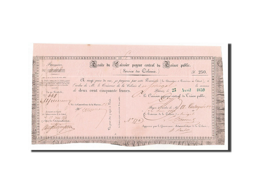 Banknote, Senegal, 250 Francs, 1850, 1850-04-23, AU(55-58)