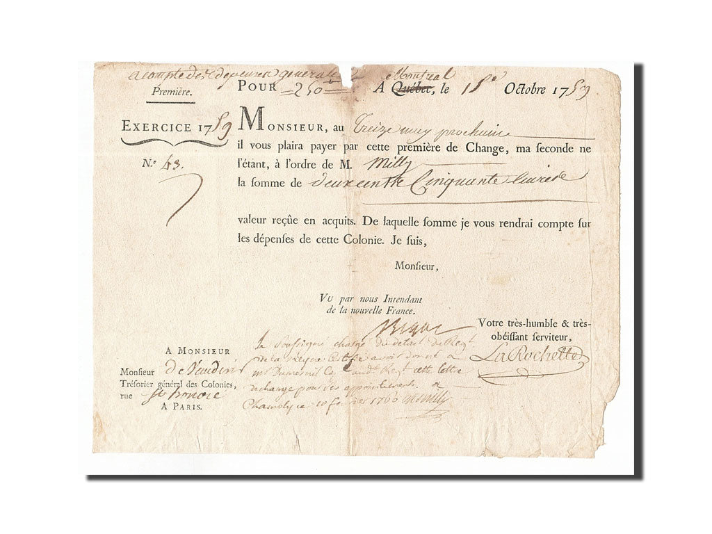 Quebec, 250 Livres, 1759, 1761-10-15, VF(20-25)