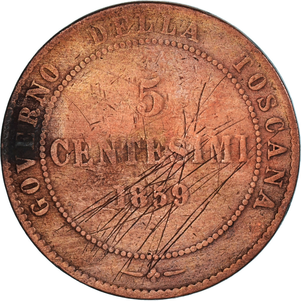 Moneta, Italia, 5 Centimes, 1859, MB, Rame