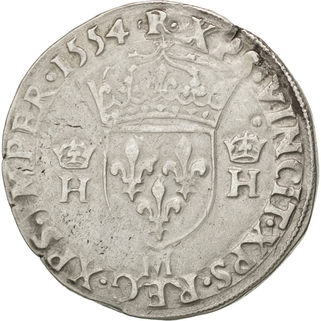FRANCE, Teston, 1554, Toulouse, EF(40-45), Silver, Sombart #4572, 9.26