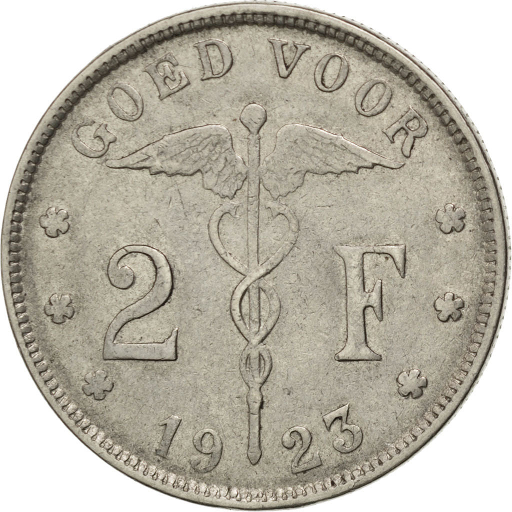 BELGIUM, 2 Francs, 2 Frank, 1923, KM #92, EF(40-45), Nickel, 27, 9.86