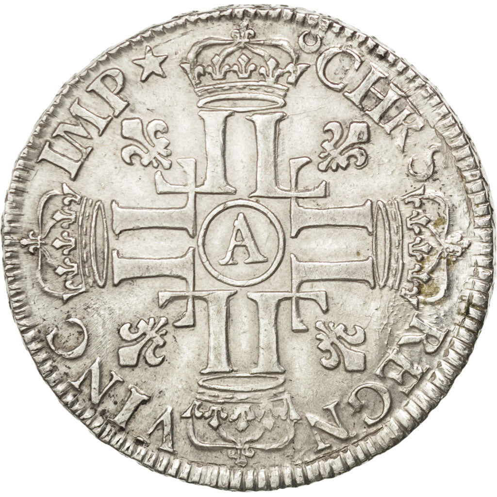 FRANCE, 1/2 Écu aux 8 L, 1/2 ECU, 1690, Paris, KM #273.1, EF(40-45), Silver, ...