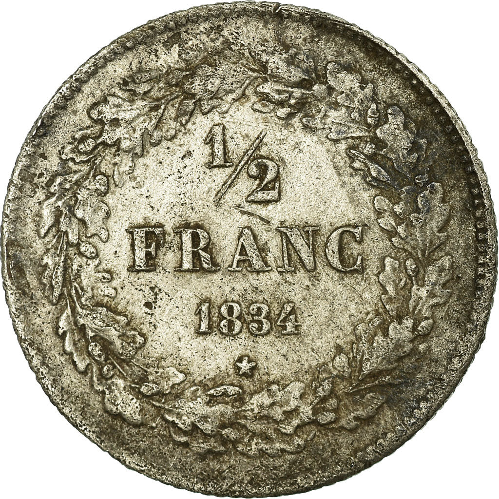 Coin, Belgium, Leopold I, 1/2 Franc, 1834, EF(40-45), Silver, KM:6