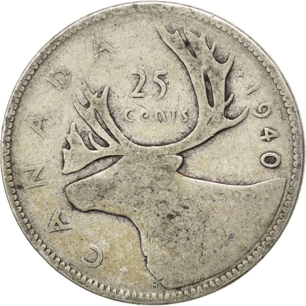 CANADA, 25 Cents, 1940, Royal Canadian Mint, KM #35, VF(20-25), Silver, 23.5,...