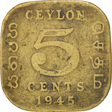 CEYLON, 5 Cents, 1945, KM #113.2, VF(20-25), Nickel-Brass, 18, 3.03