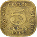 CEYLON, 5 Cents, 1945, KM #113.2, VF(20-25), Nickel-Brass, 18, 3.03