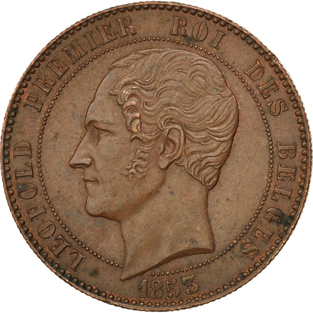 BELGIUM, 10 Centimes, 1853, KM #1.1, AU(50-53), Copper, 19.76
