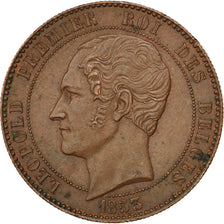 BELGIUM, 10 Centimes, 1853, KM #1.1, AU(50-53), Copper, 19.76