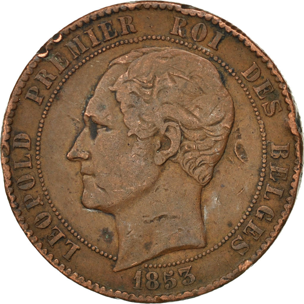 BELGIUM, 10 Centimes, 1853, KM #1.1, VF(20-25), Copper, 19.16