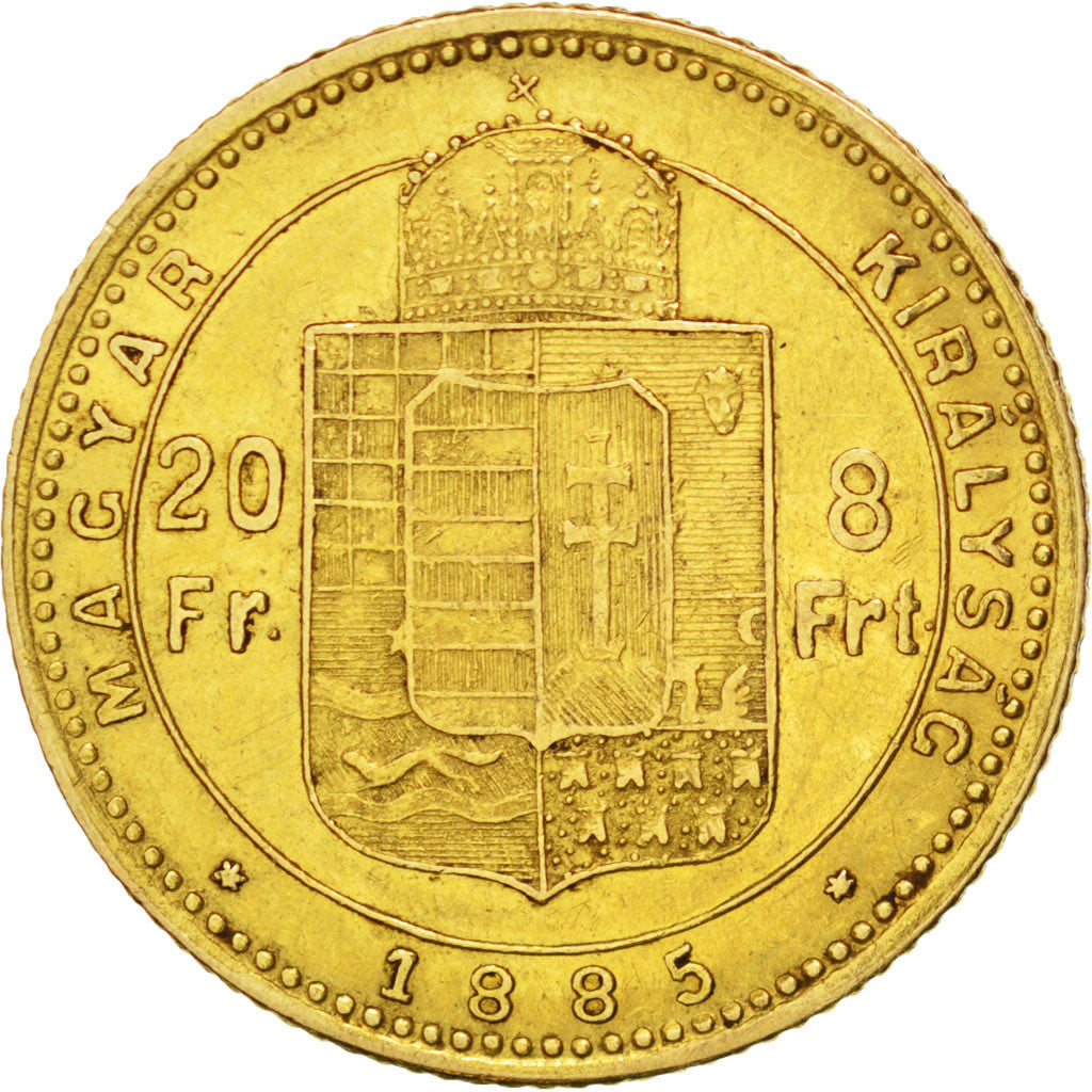 Ungheria, Franz Joseph I, 8 Forint 20 Francs, 1885, Kormoczbanya, BB, Oro, KM...