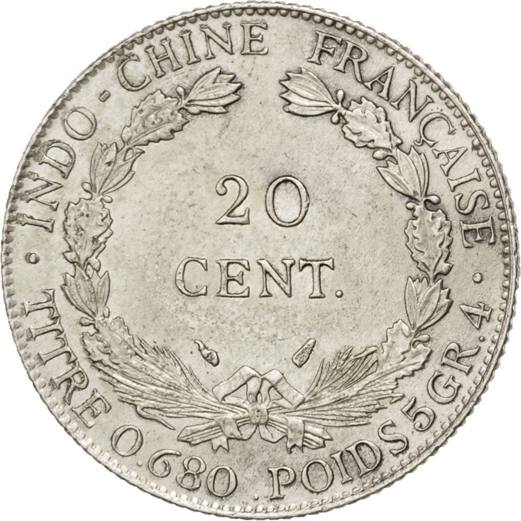 Indocina francese, 20 Cents, 1937, Paris, SPL, Argento, KM:17.2